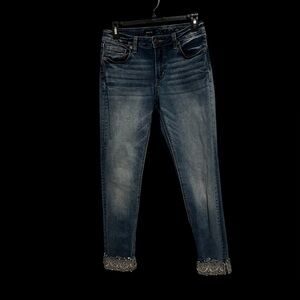 Dark Jeans w/ Metallic Embellished Ankle Cuffs